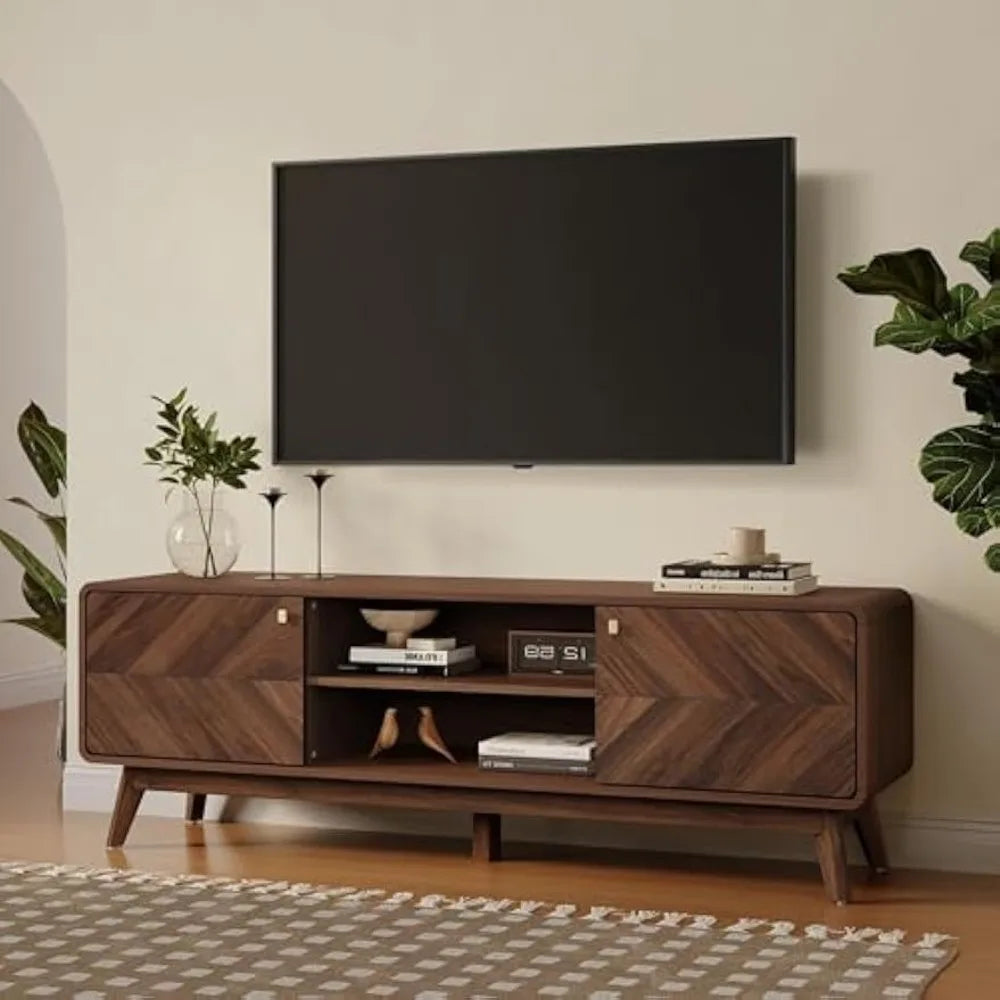 Luxenhome mid century modern tv stand 63’’ stands for living room tvs up to 65’’ entertainment center with storage wood