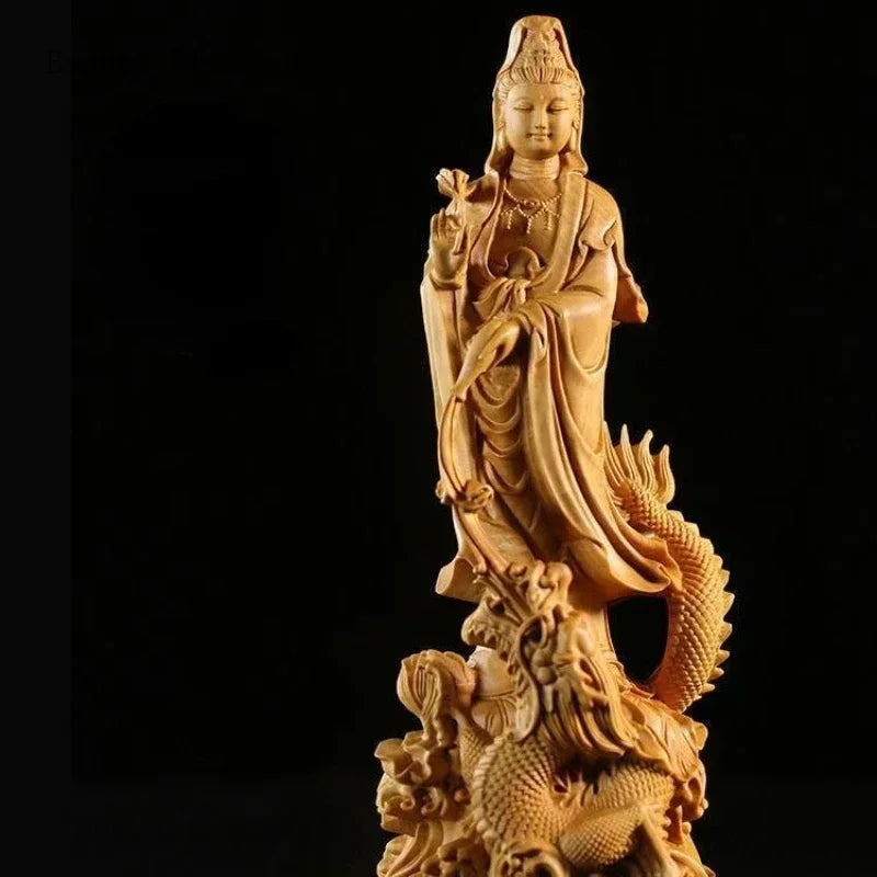 1 pc solid wood carving dragon guanyin desktop decoration living room bookcase crafts daily gift giving pray