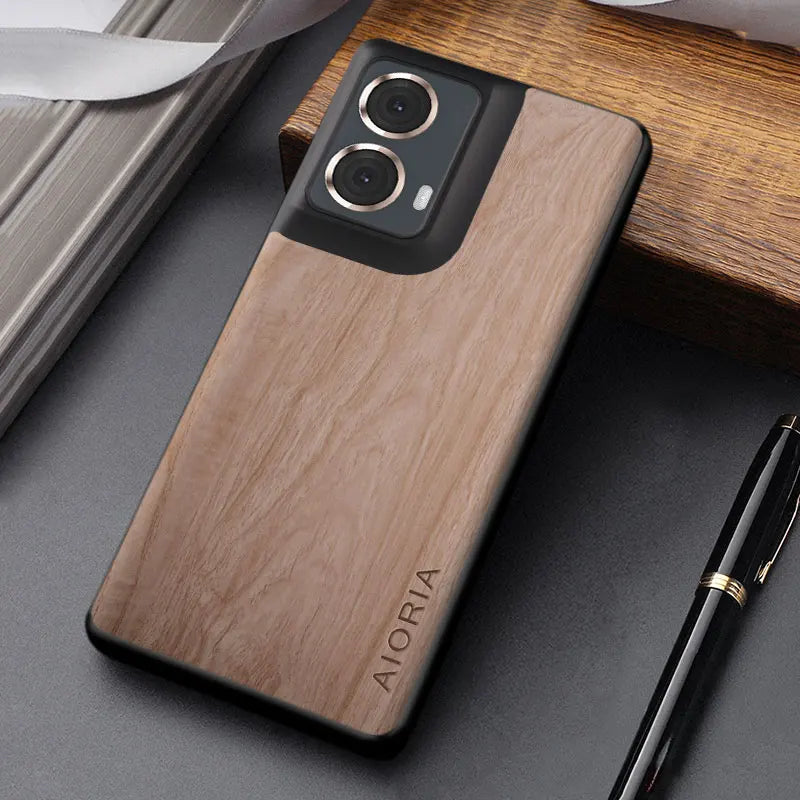 Case for motorola moto g86 g85 g56 g55 g45 g35 g05 e15 g15 power funda wooden pattern pu leather fashion phone case