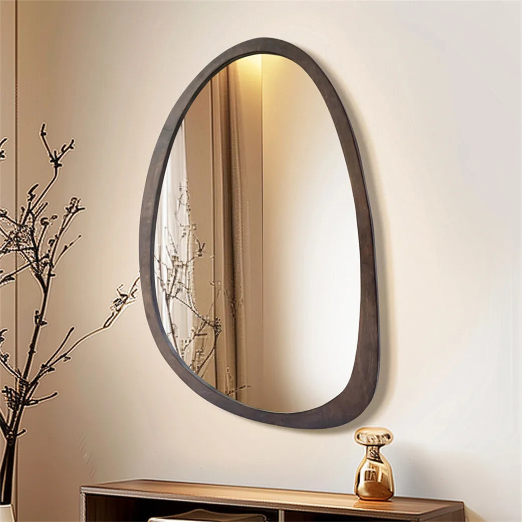 Wall mirror decorative irregular industrial with black walnut wood frame for living room bedroom bathroom entryway