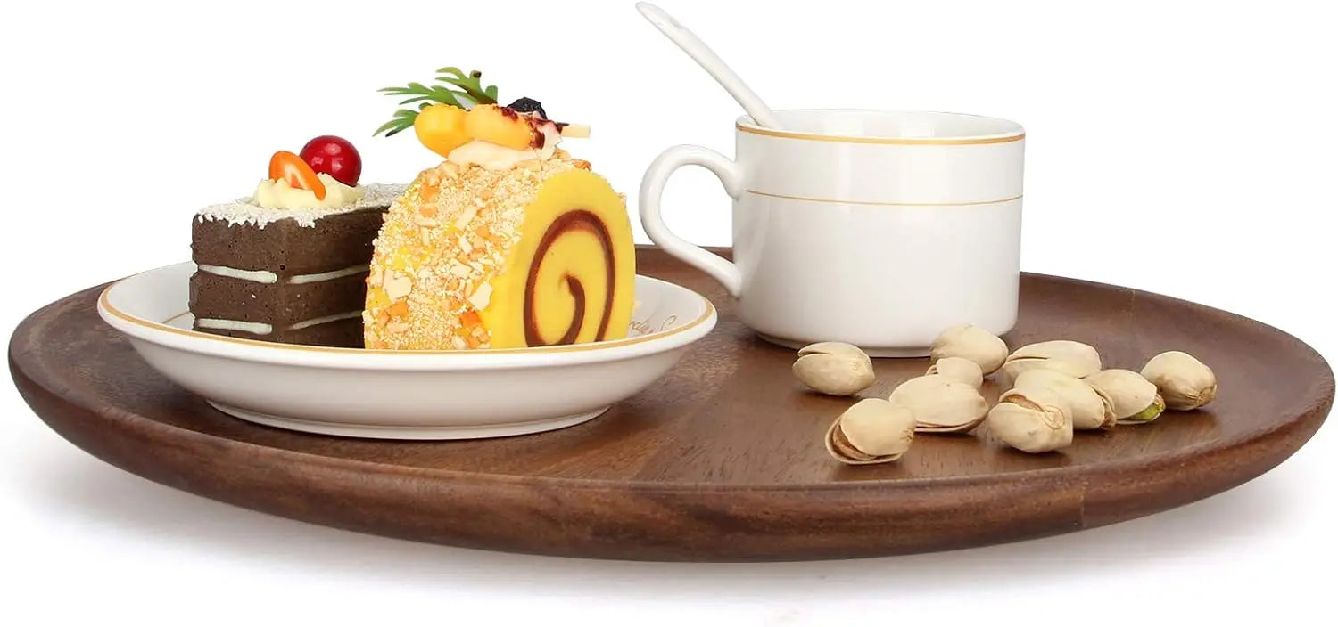 12 inch best acacia wooden dinner plates set of 2 round wood serving tray for eating salad fruit food dishe platt