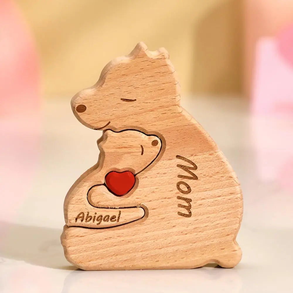 Name personalized custom mother’s birthday gift family names sculpture wood puzzle bear heart puzzles home decoration