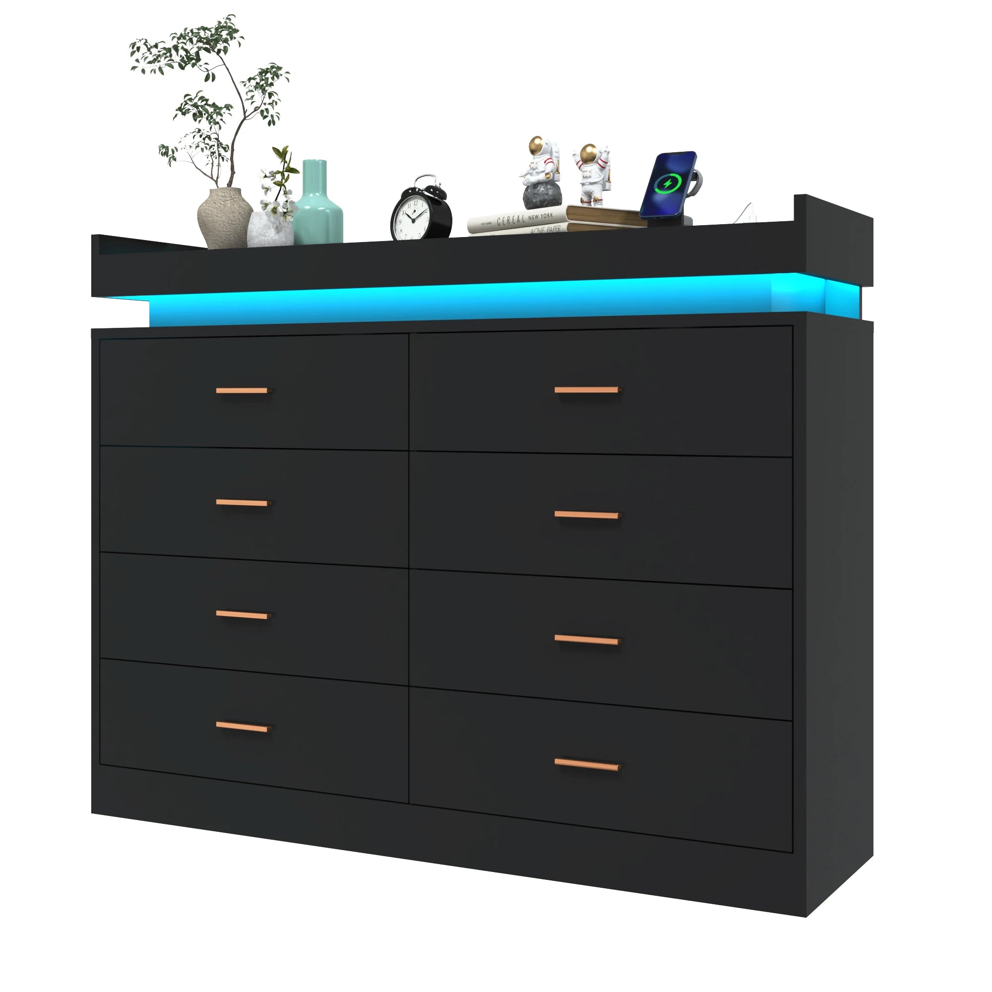 8 drawer dresser with led light modern chest of drawers for closet 47’’ wide organizer cabinet bedroom living room