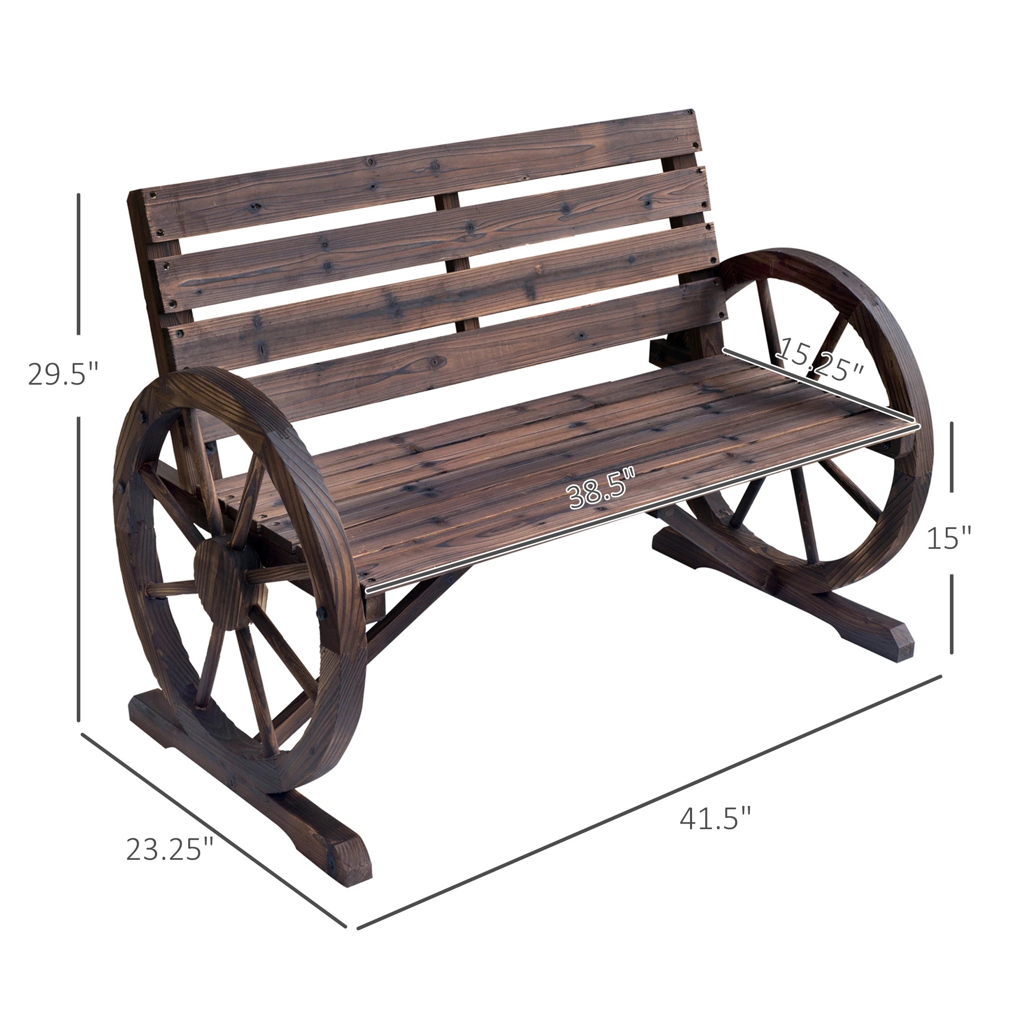 Wagon wheel bench wooden outdoor garden accent chair loveseat carbonized - united states - standard