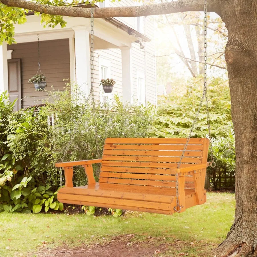 2 person hanging porch swing outdoor bench with adjustable chains high back cozy armrests wooden tree chair for pat