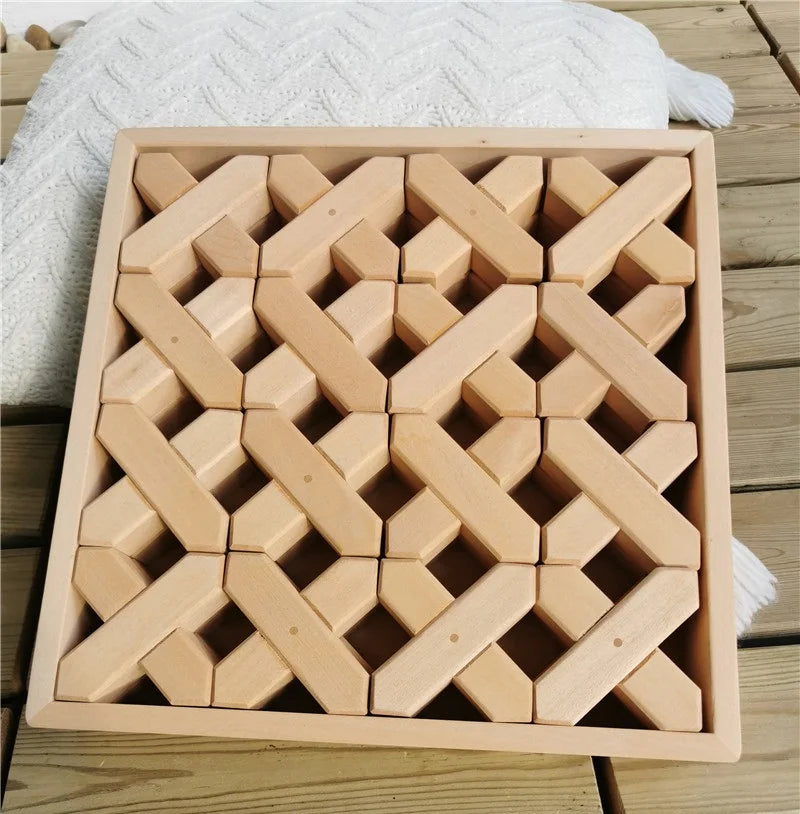 Kids large buidling wood toys x-shapes grids step gables stacking see through diy creative play - x in tray 32 - game