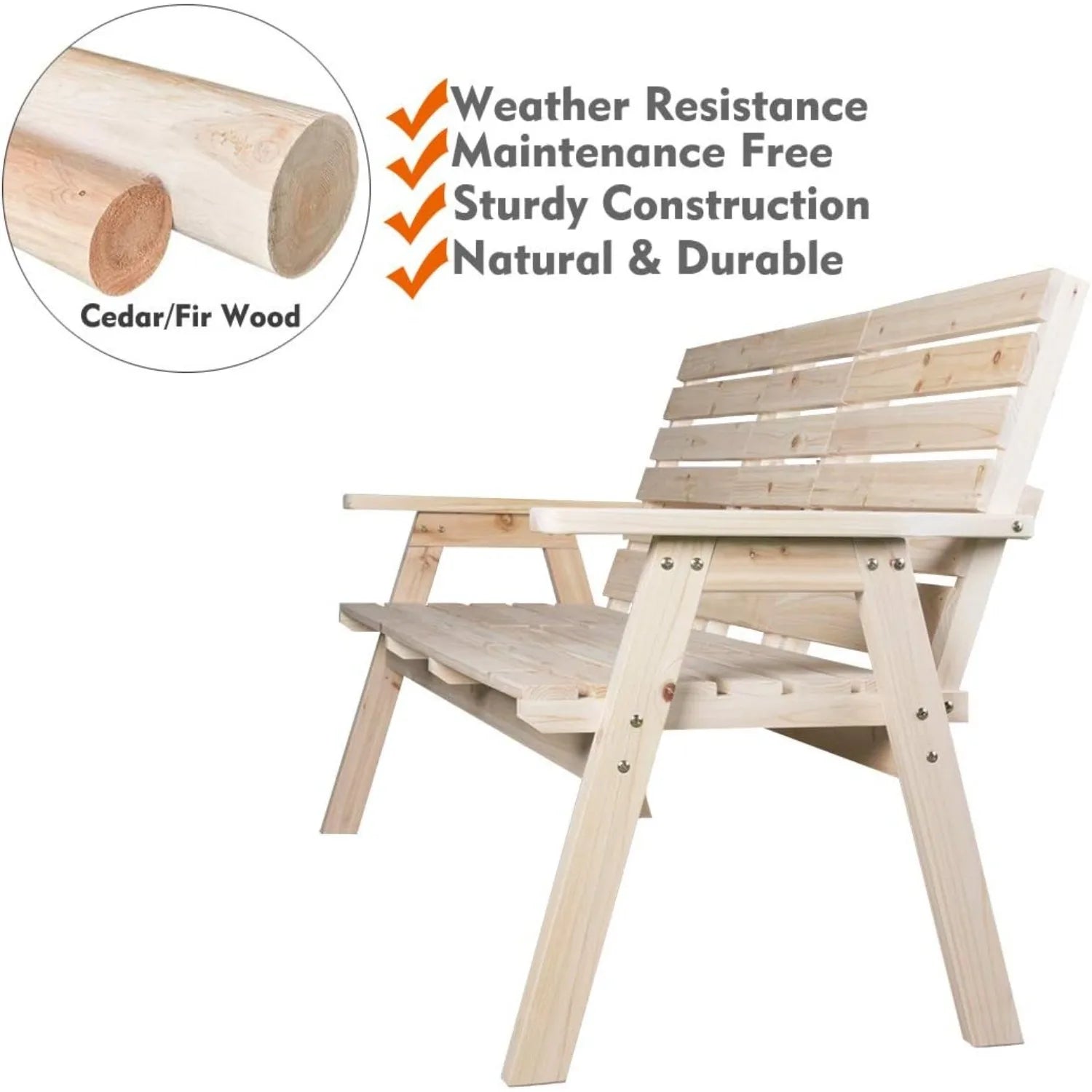 Log wood patio garden bench foldable table outdoor wooden porch 3-seat chair for balcony back - united states - standard