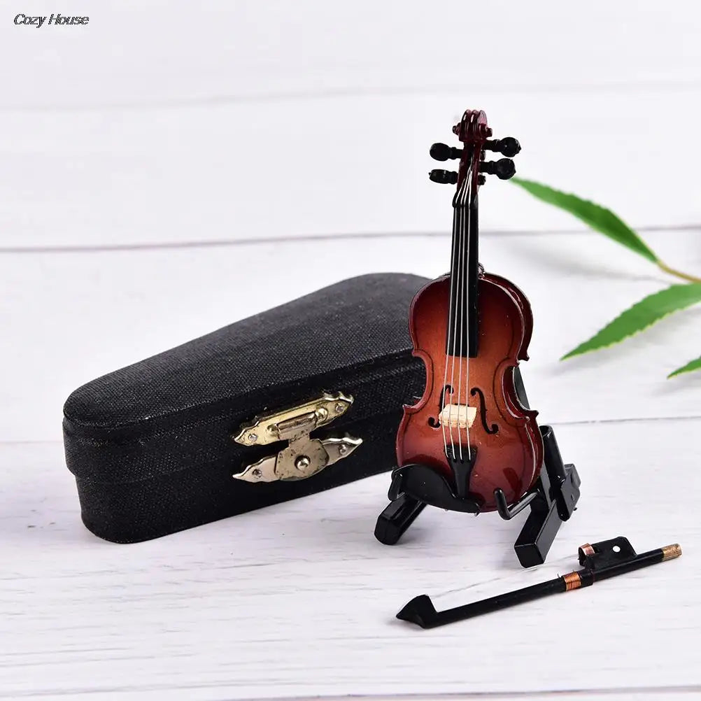 8cm collection decorative ornaments model decoration gifts with support miniature musical instruments mini violin wooden