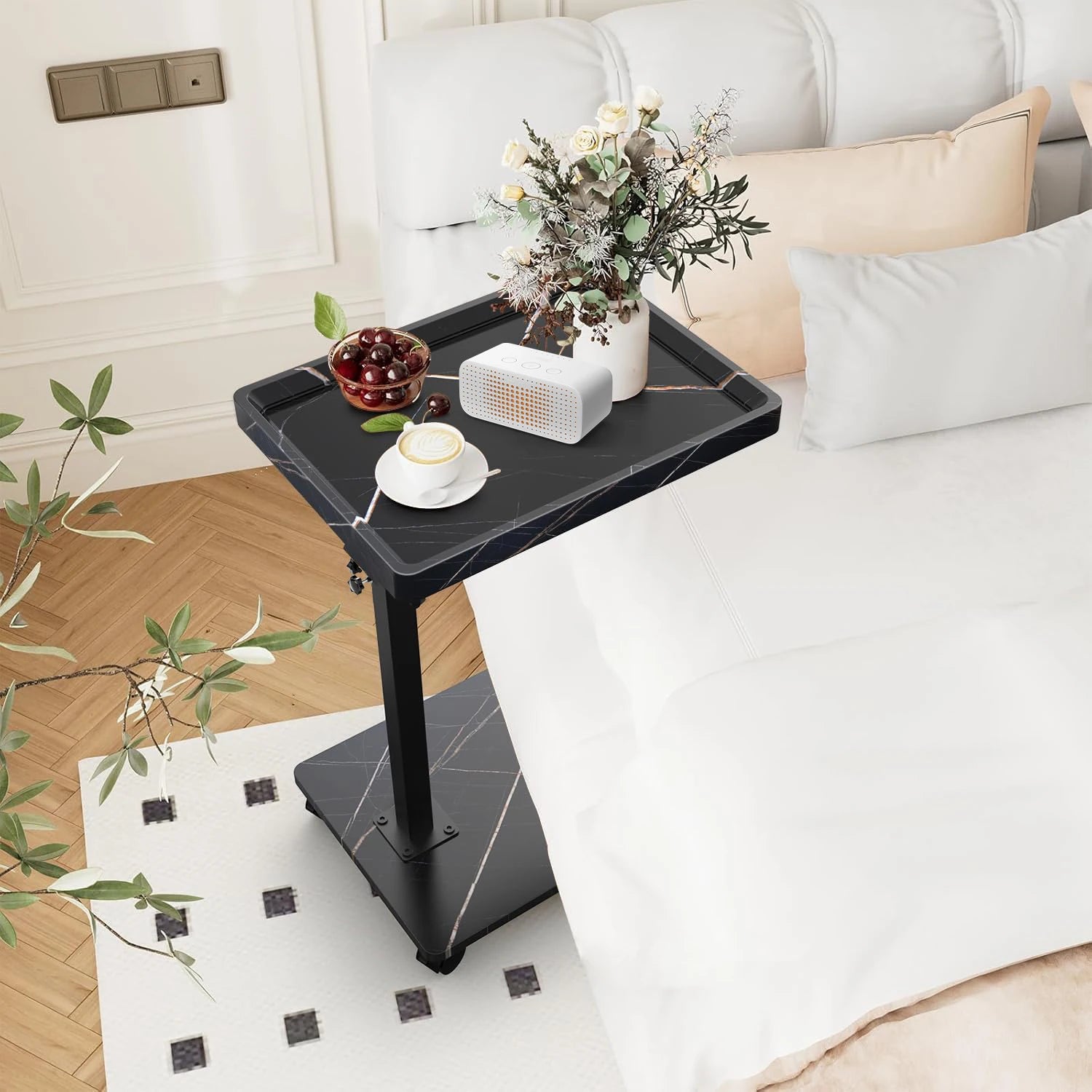 Wooden sofa corner table bedside laptop desk for living room bedroom movable small c-shape lifting side