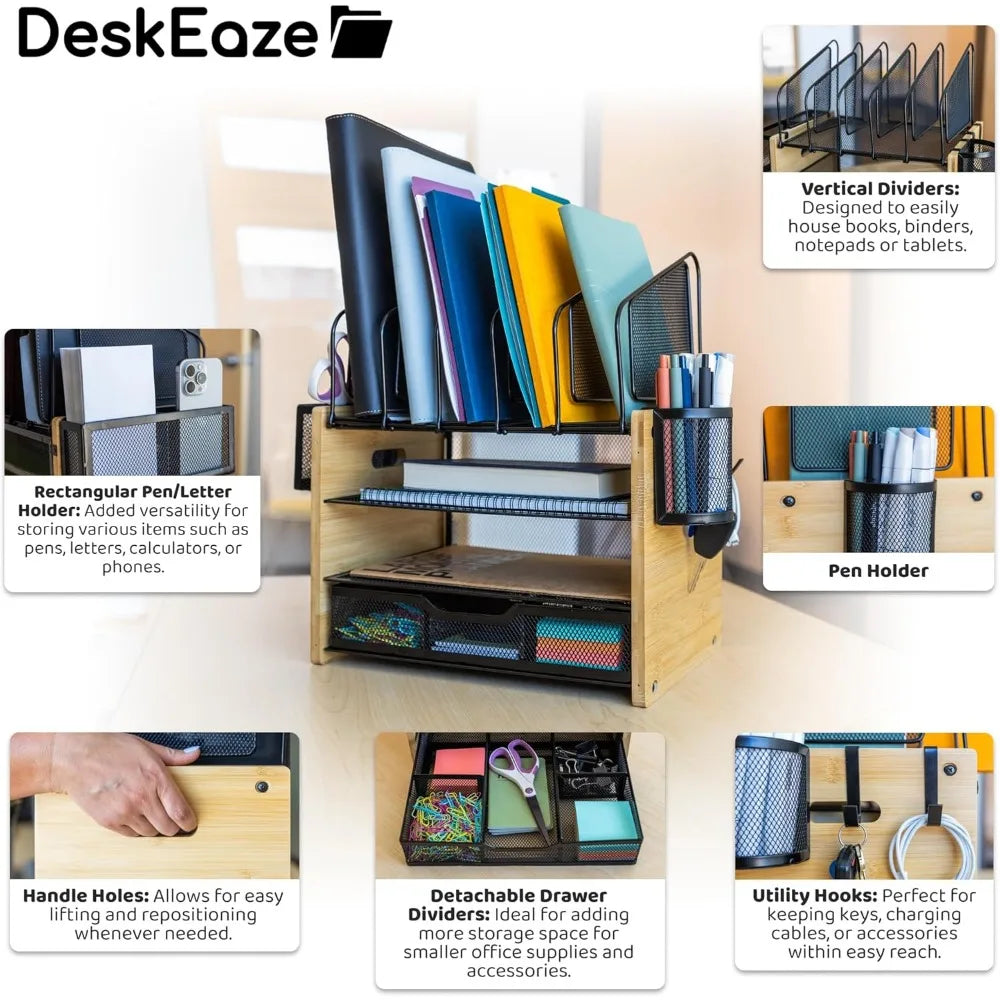 Heavy duty wooden desk organizer with drawer - shelf for storage & organization - office tray files mail and s - united