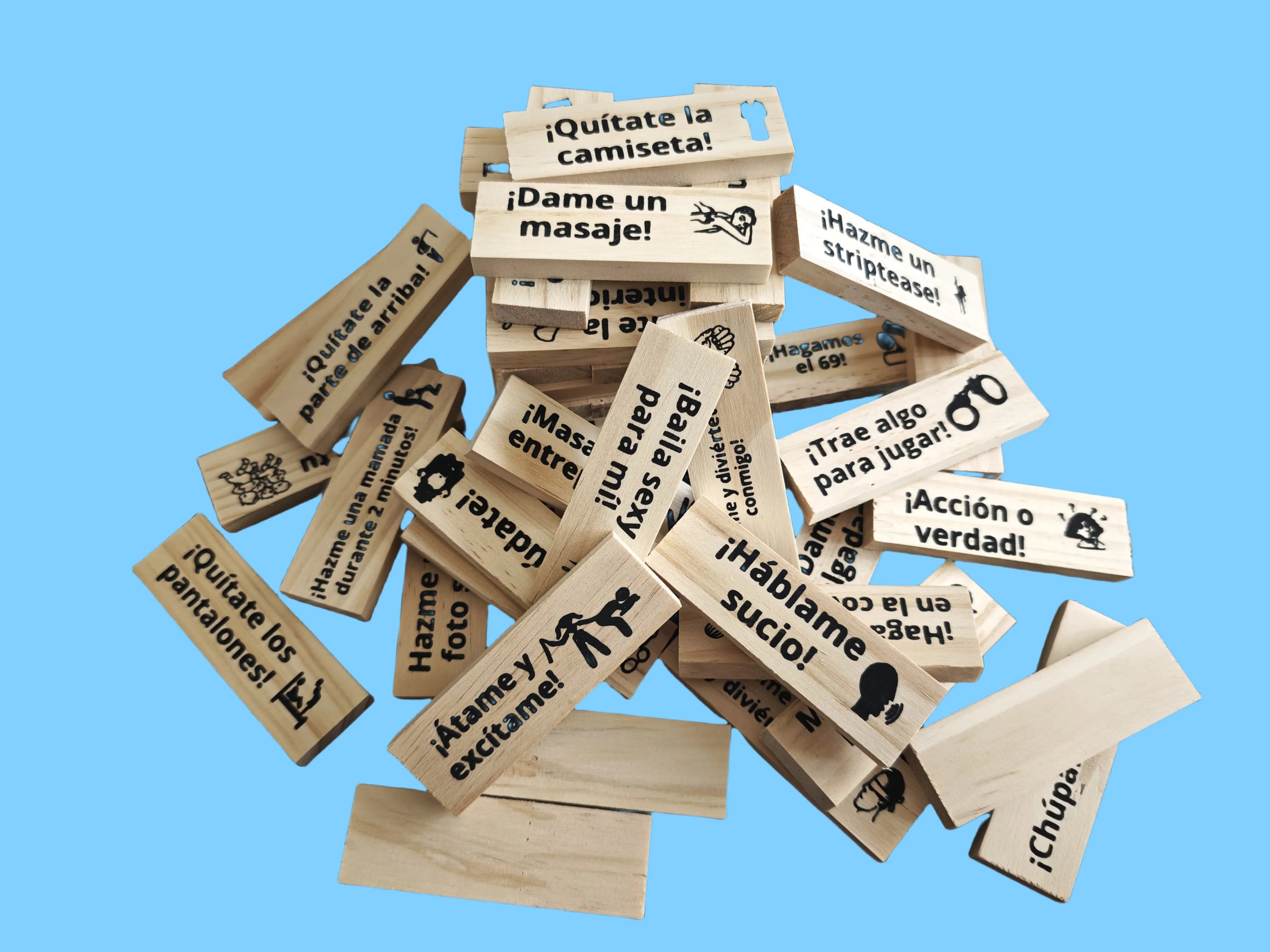 Seven language versions 48pcs building block game couple wooden tower date night adult party spanish sm product