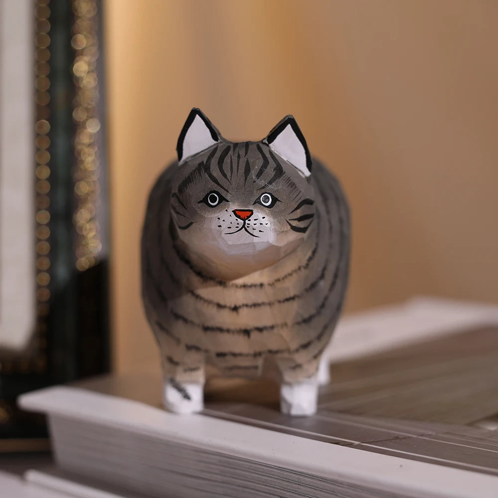 Christmas decoration cat figurine handmade wood carving dog ornaments kitten sculpture decor for home office desk