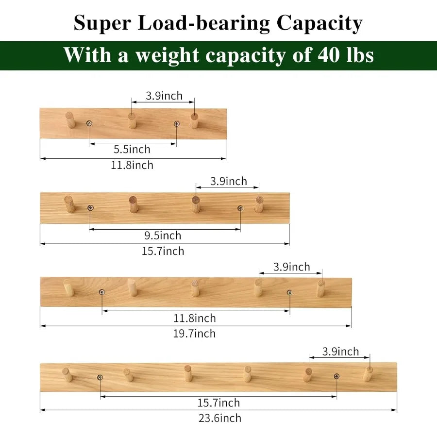 Hickory wood coat rack wall mount 12 ihes wooden hooks with 3 hanger for hanging hat jacket purse fo - united states