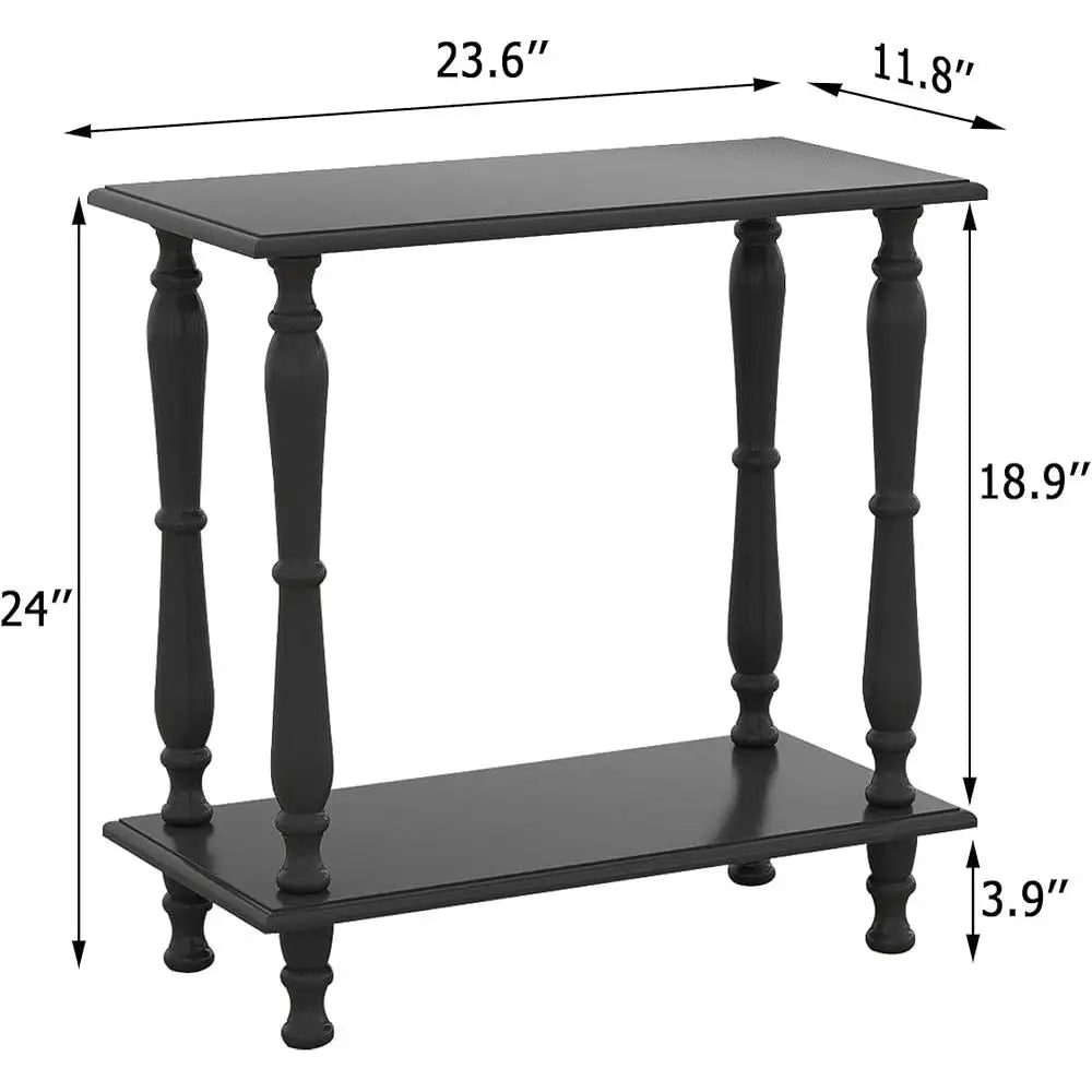 Narrow end table wooden retro side 2-tier european design sofa elegant living room plant stand storage - united states