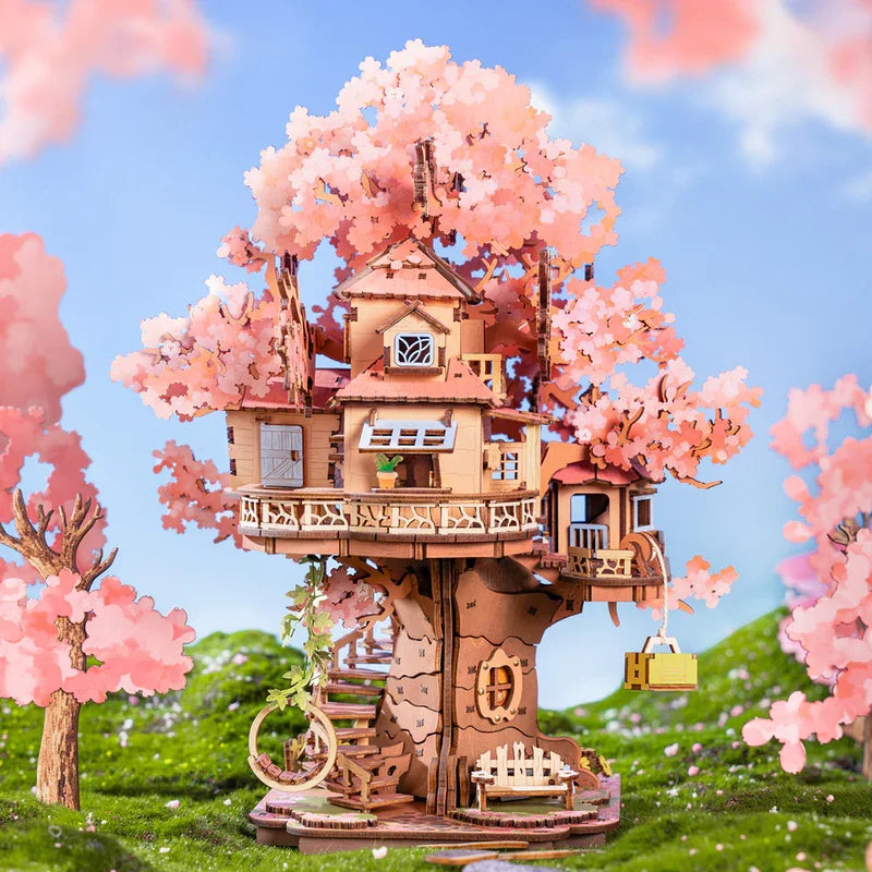 Robotime rolife sakura tree house 3d puzzles diy model building toy wooden craft kits hobby for kids brain teaser gift