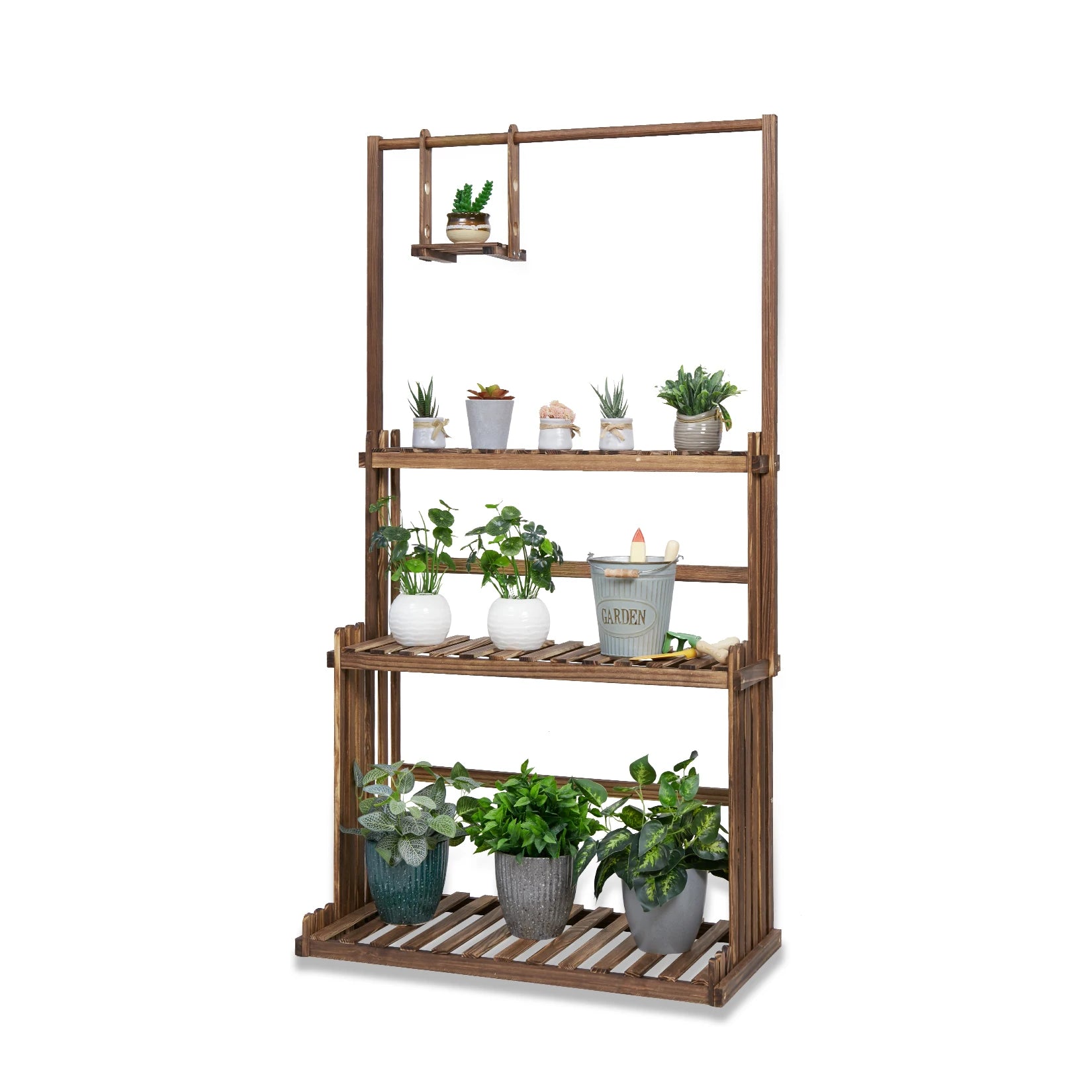 3 tiers heavy duty hanging plant stand wood garden tall flower display rack