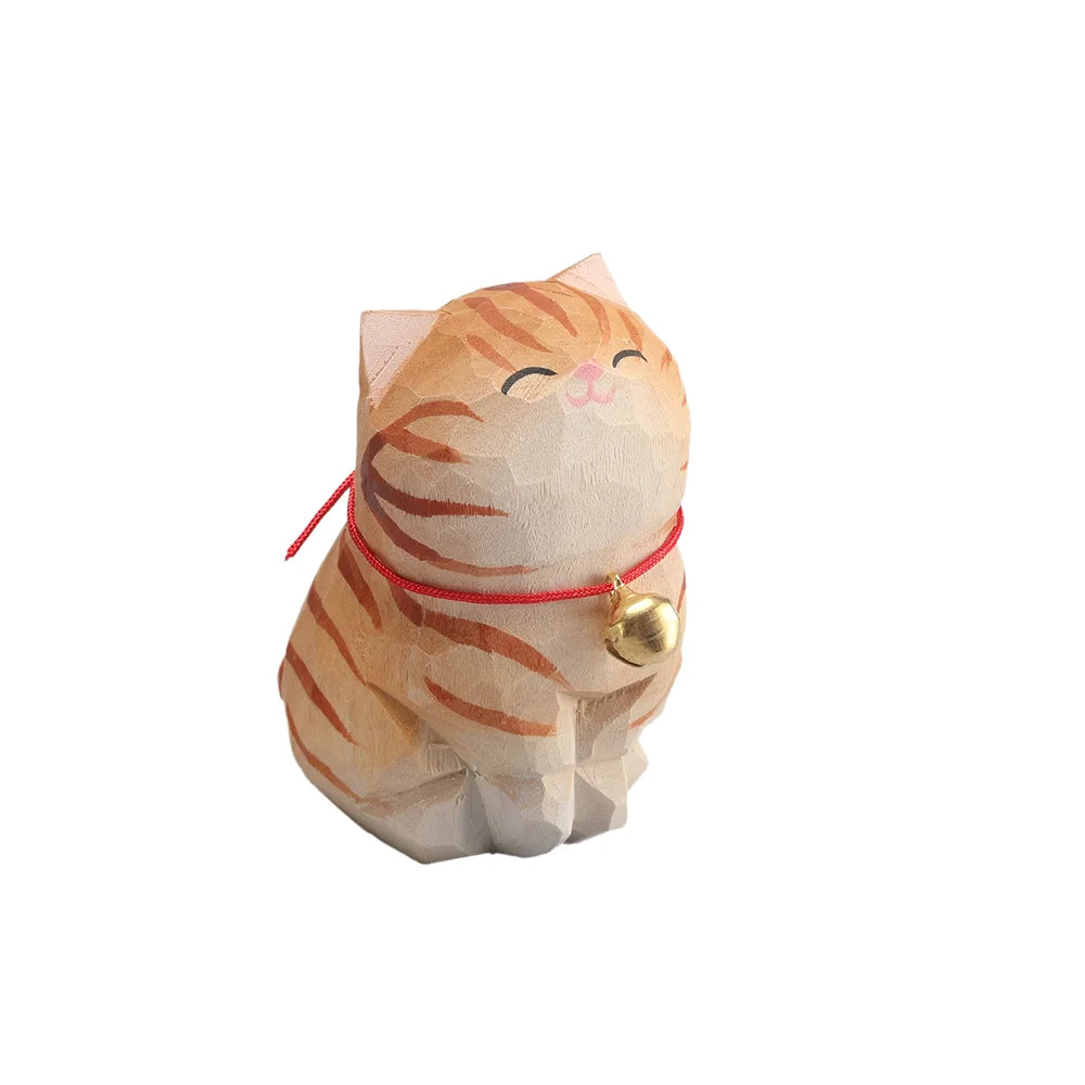 Christmas decorations handmade wood carving kitten ornaments small animal desktop cat decoration crafts birthday gift