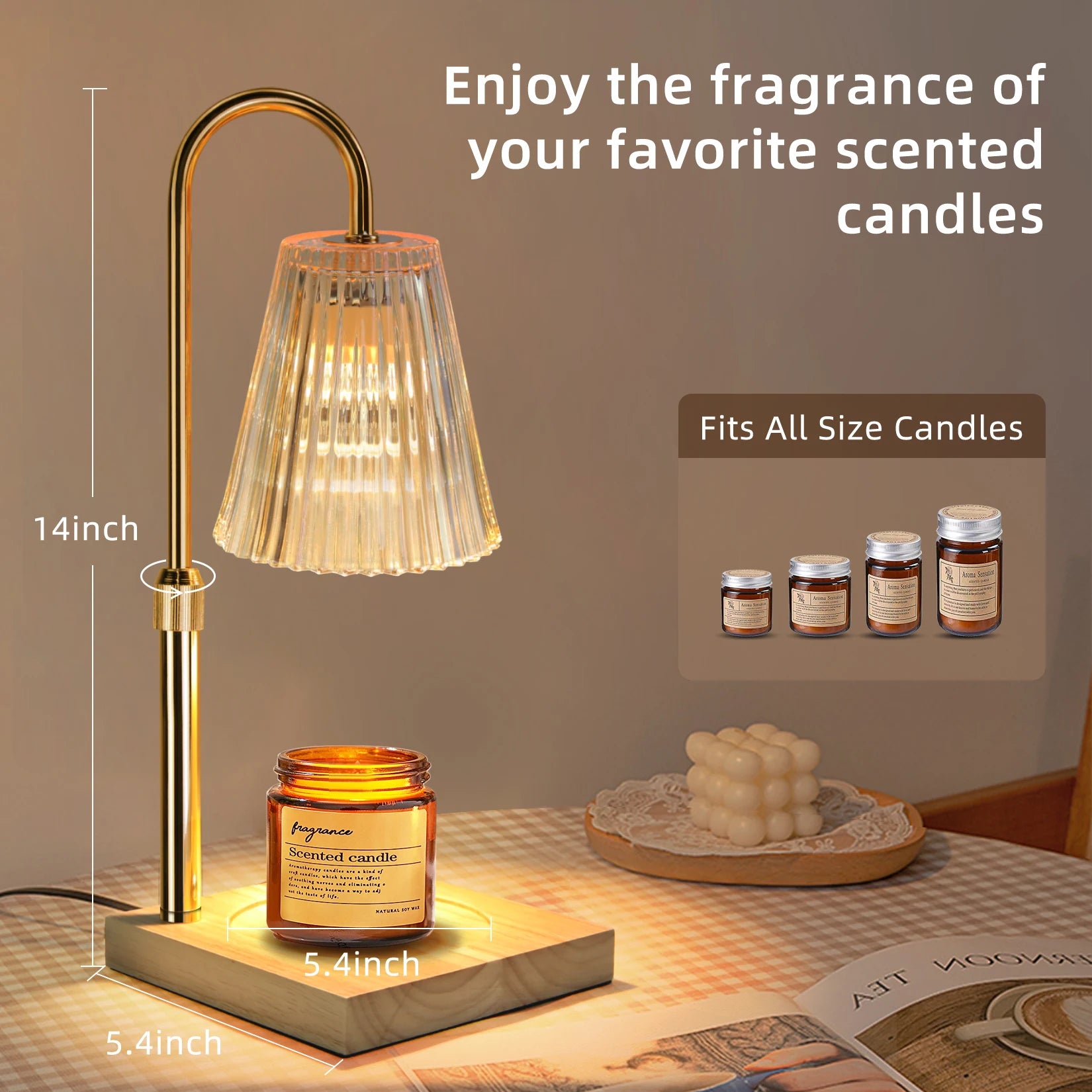 Candle heating lamp with adjustable height electric light with timer suitable for scented large cans of candles