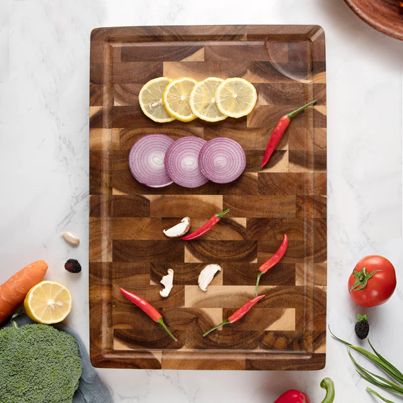 Large acacia wood cutting board with juice groove heavy duty thick wooden chopping for kitchen food-safe blocks