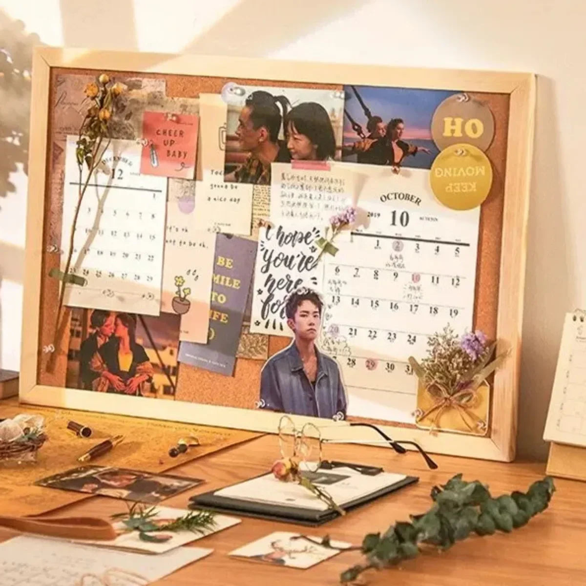 Vintage cork board decoration wall hang message boards wooden letter pins background photo plate home decor