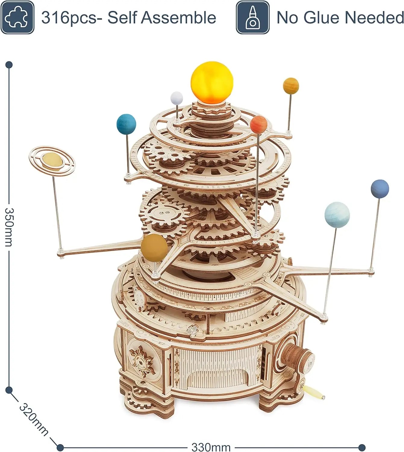 Robotime rokr 316pcs rotatable mechanical orrery diy wooden model building block kits assembly toy gift for children