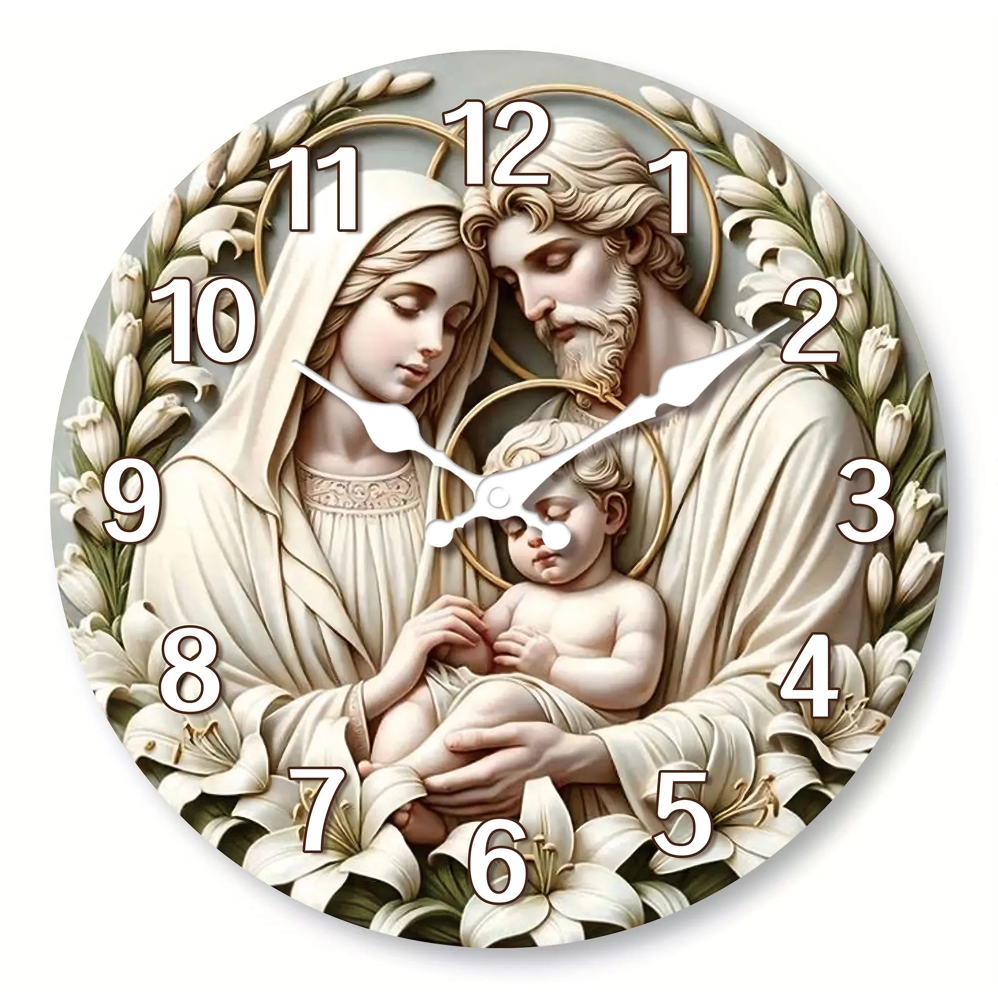 1pc wooden christ wall clock ’nativity’ theme design wall home mute suitable for living room bedroom decora - style 1