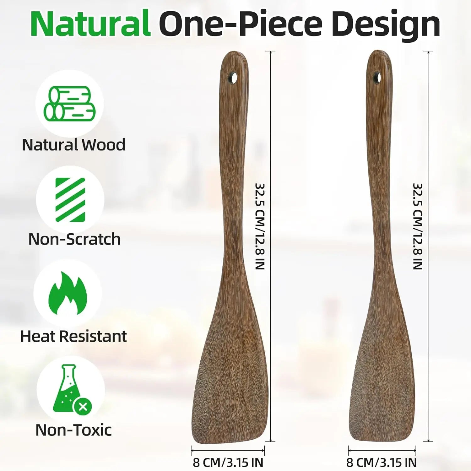 2pcs wooden spatula 12.8in flat frying spatulas long handle wood turner - united states