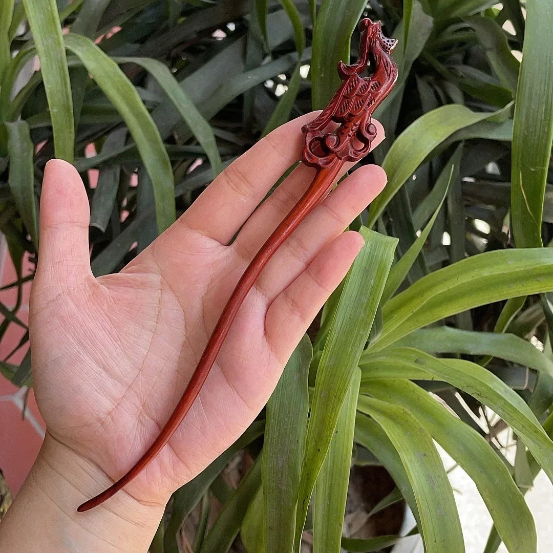 Chinese retro style peach wood handmade carved hairpin hollow out hair stick women styling tools accessories - united