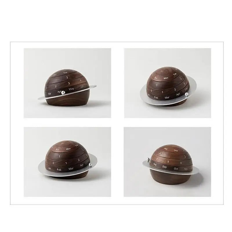 Creative earth wooden rotary daily calendar countdown desk perpetual ornaments for home office desktop - decorative