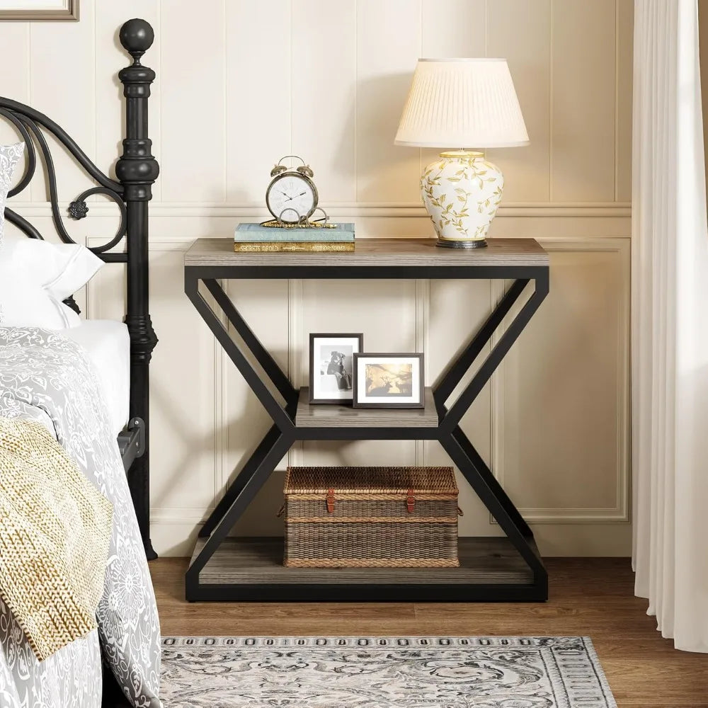 Compact 3-tier wood side table with storage living room accent furniture bedside nightstand for home