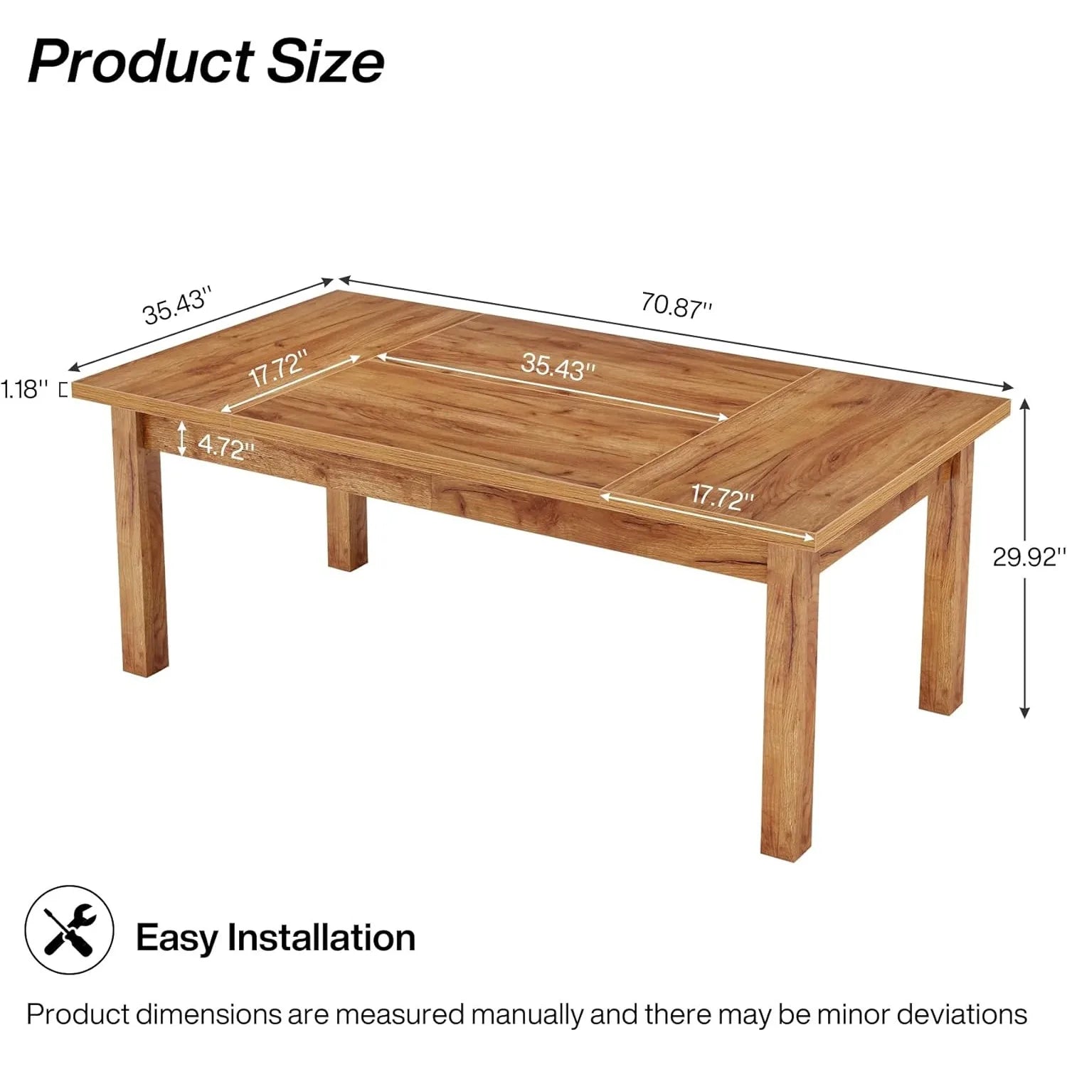 Farmhouse dining table for 6-8 solid wood legs heavy duty 350lb capacity large rectangle kitchen dinner easy assembly