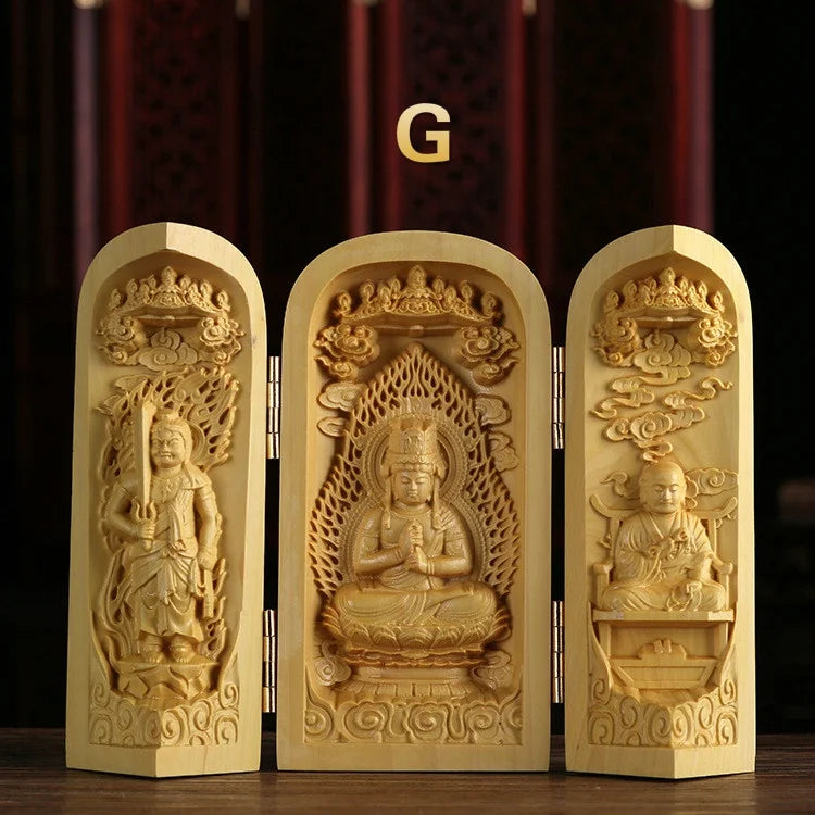 1pc exquisite boxwood carving guanyin buddha statue western sansheng wood crafts home decoration - g - religious
