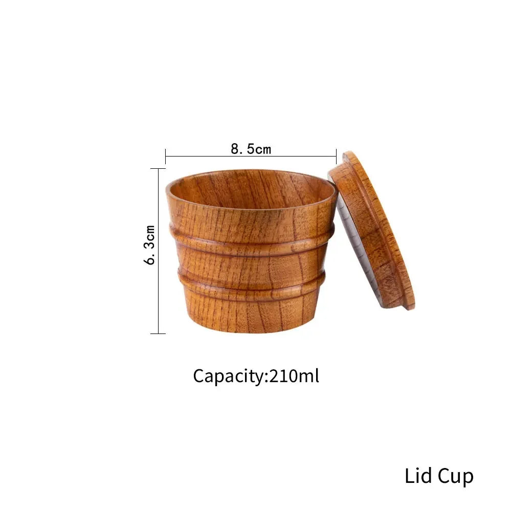 Jujube wooden handmade water coffee mug cup tea beer juice milk mugs drink cups with handle retro gift - lid