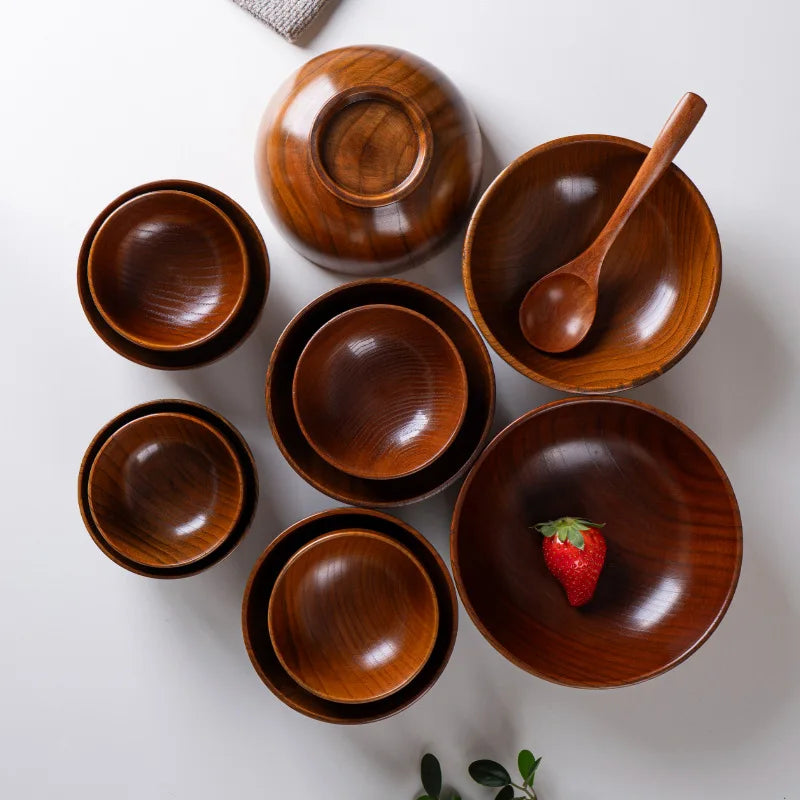 Japanese style natural wooden bowl tableware for fruit salad noodle rice soup bowls kitchen utensil dishes handmade