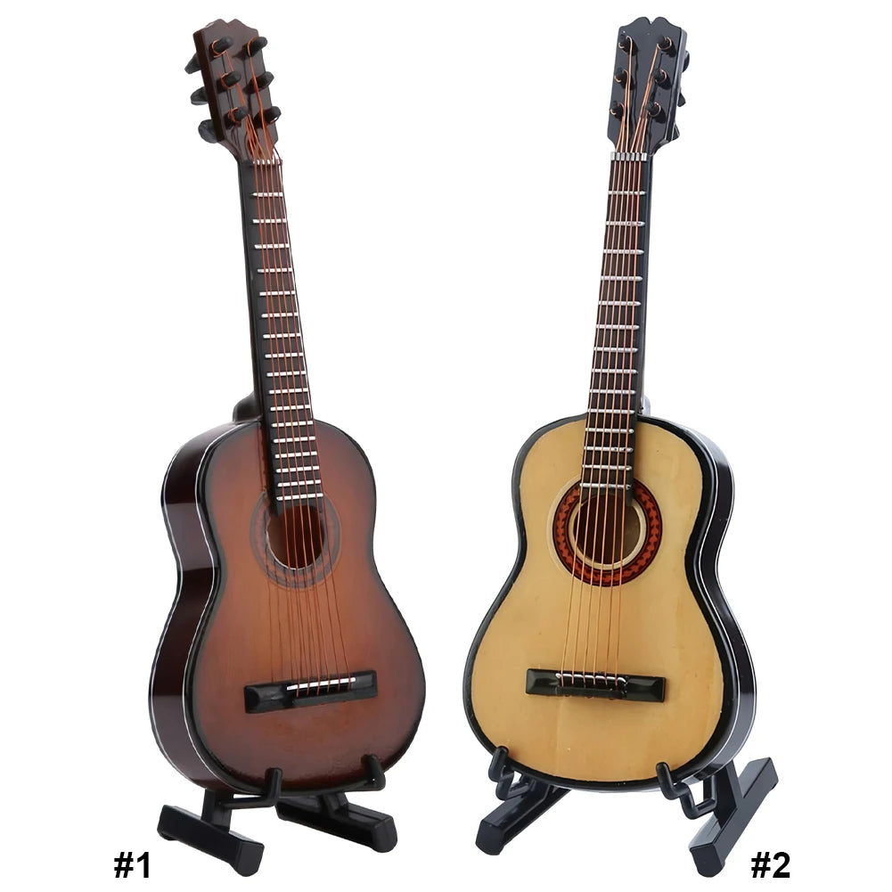 Mini classical guitar with support miniature musical instrument wooden decorative ornament for home decor display