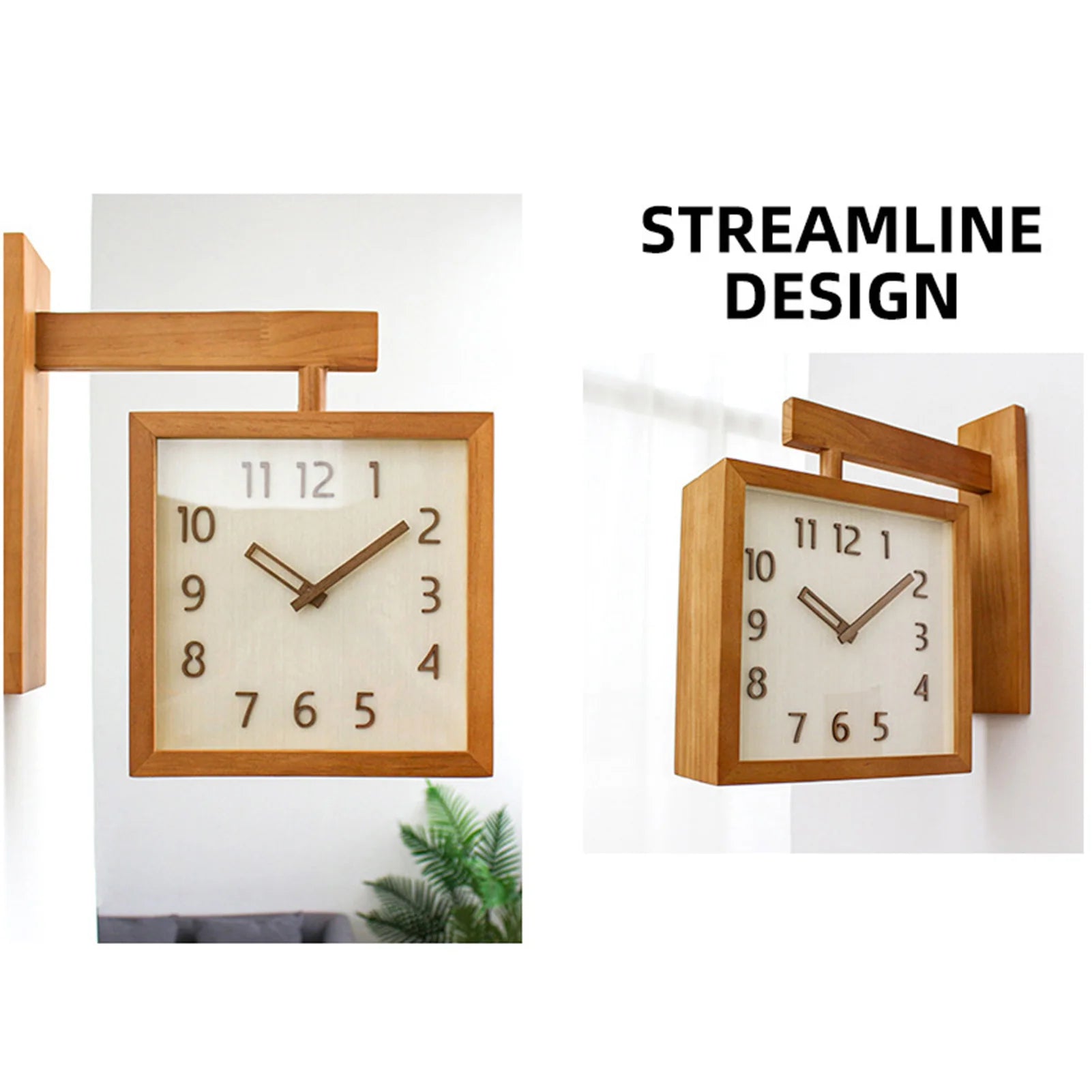 Corner clock double sided decorative silent wooden simple battery powered for home living room - 3115240039211