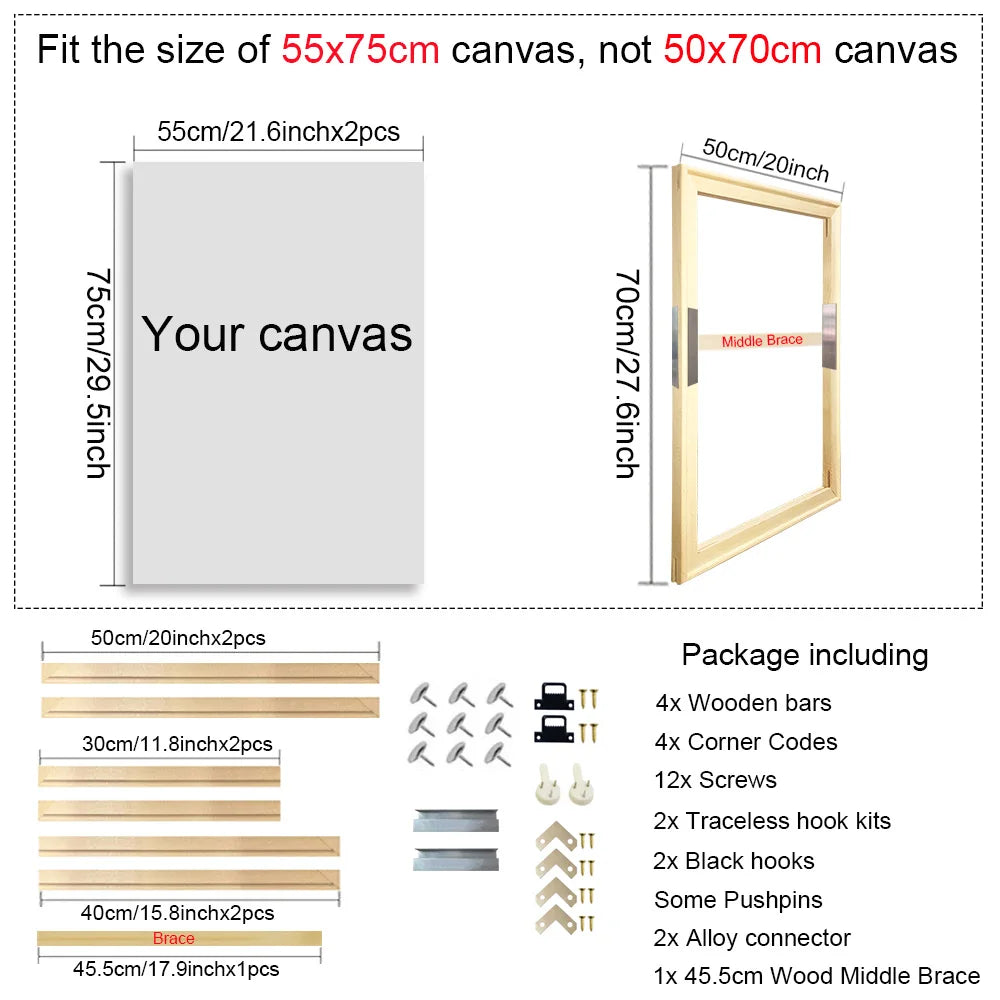 40x60 50x70 60x90 60x120 diy wood frame kit for canvas oil painting bars diamond wall art - 50x70cm