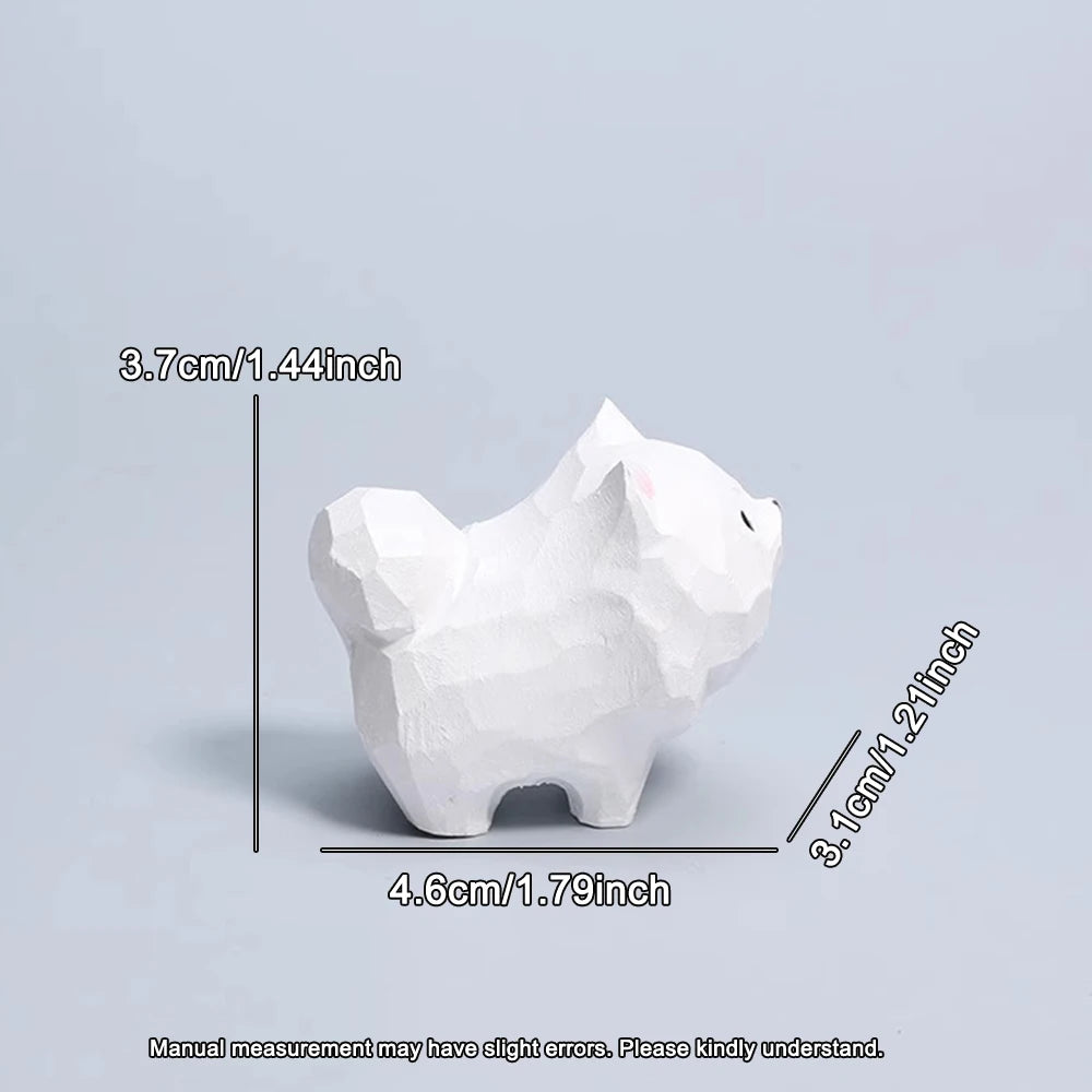 Handcrafted wood carving dog statue samoyed figurines small animal sculpture for living room bedroom christmas gift