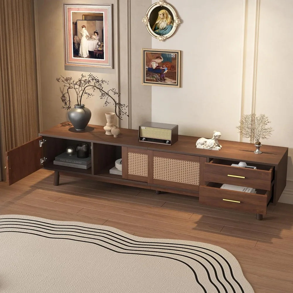 Brown tv stand with storage walnut for 63’’ tvs up to 80 inch,mid-century modern television power - united states