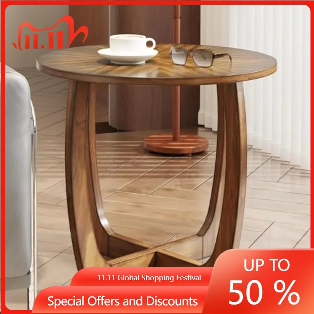 Mid century modern round end side table living room walnut solid wood 23.6’’ dia. Large drum - united states