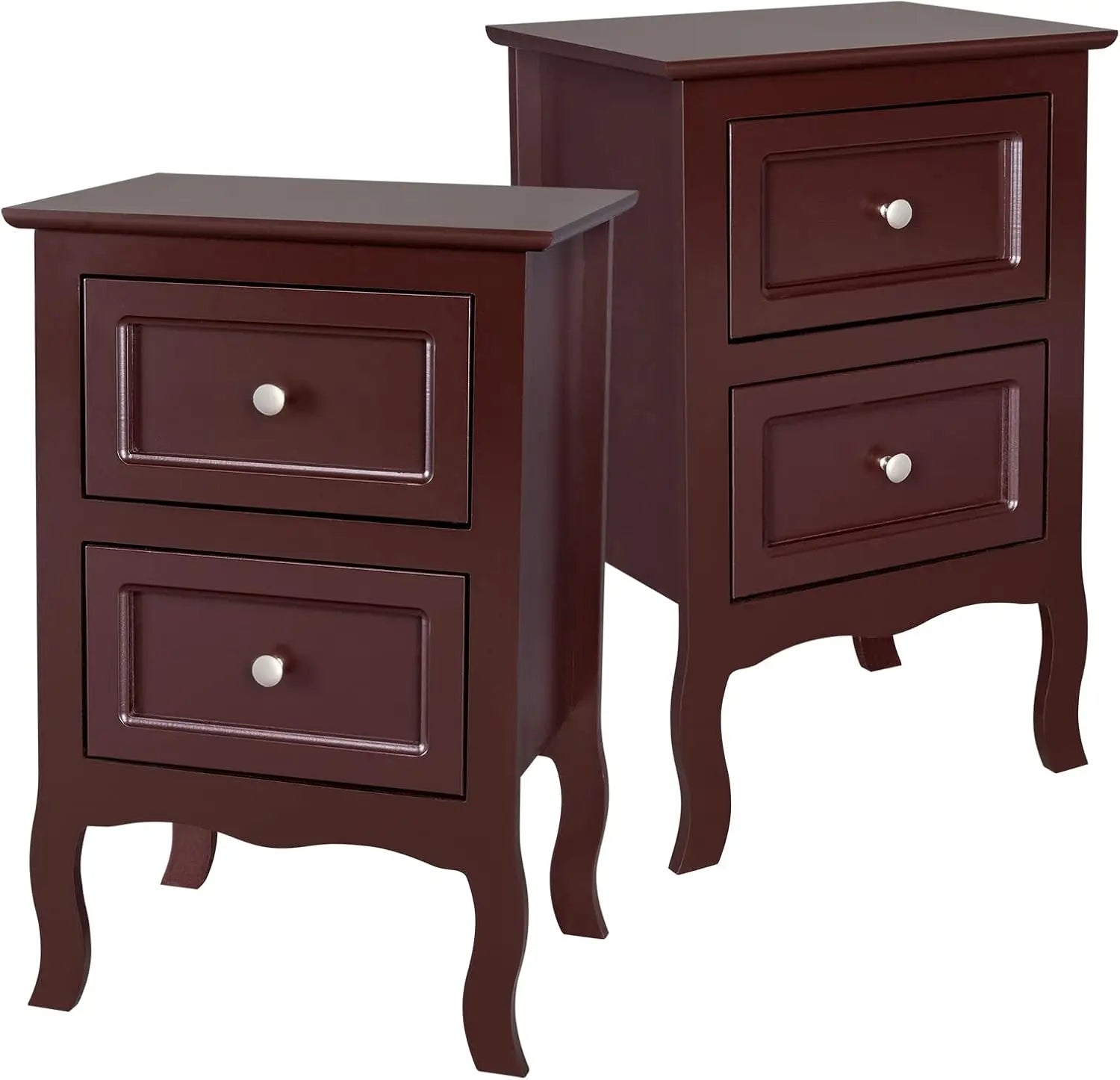A set of two bedroom bedside tables with 2 drawers small space university dormitory wooden 16w x 12d 24h - brown