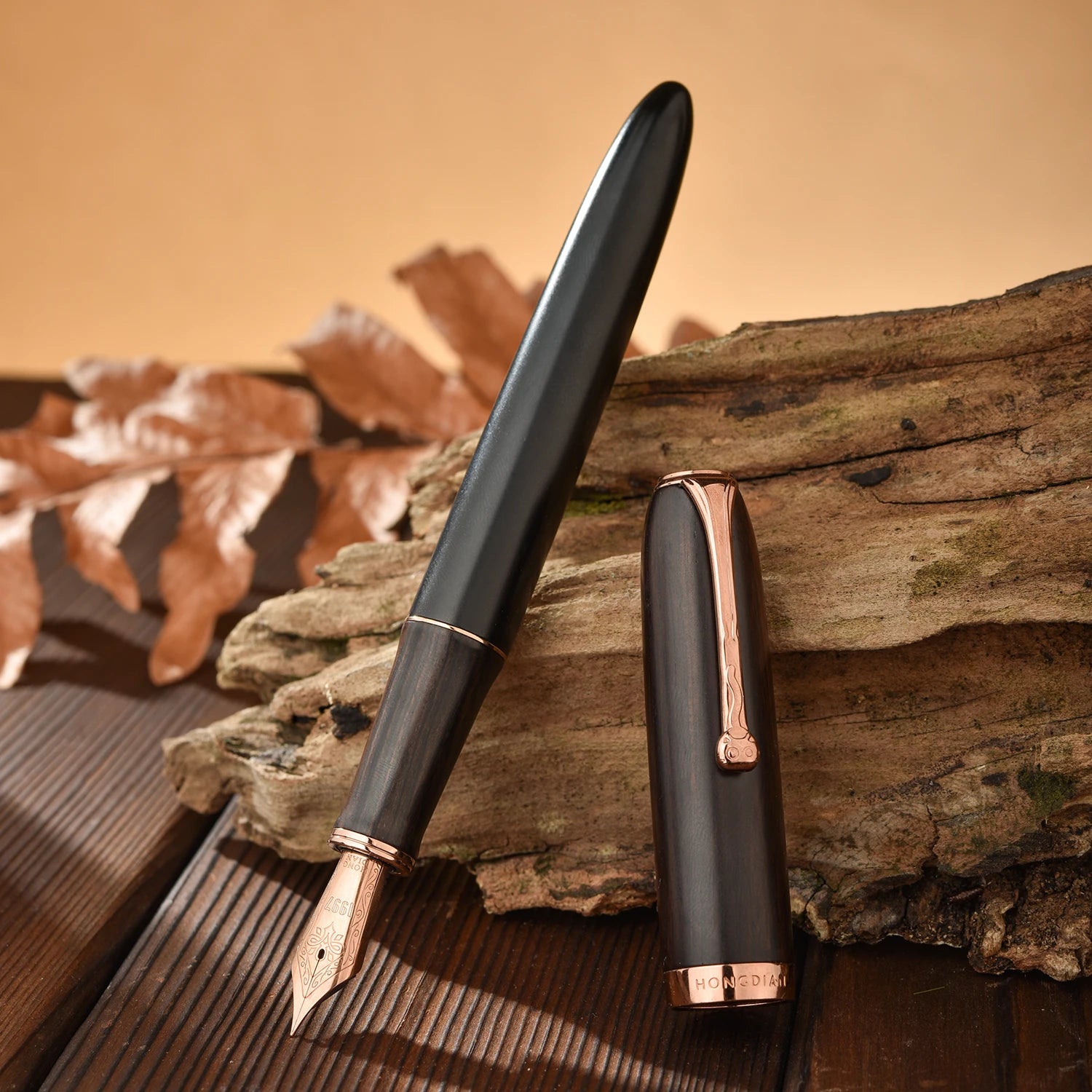 Hongdian a10 natural wooden fountain pen ef f nib brown black with converter office writing gift