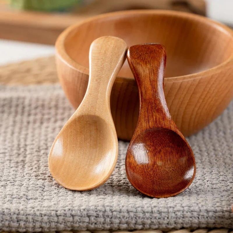 Customized short handle small natural wooden spoonstea coffee kitchen spice condimentsalt sugar enduring mini spoon