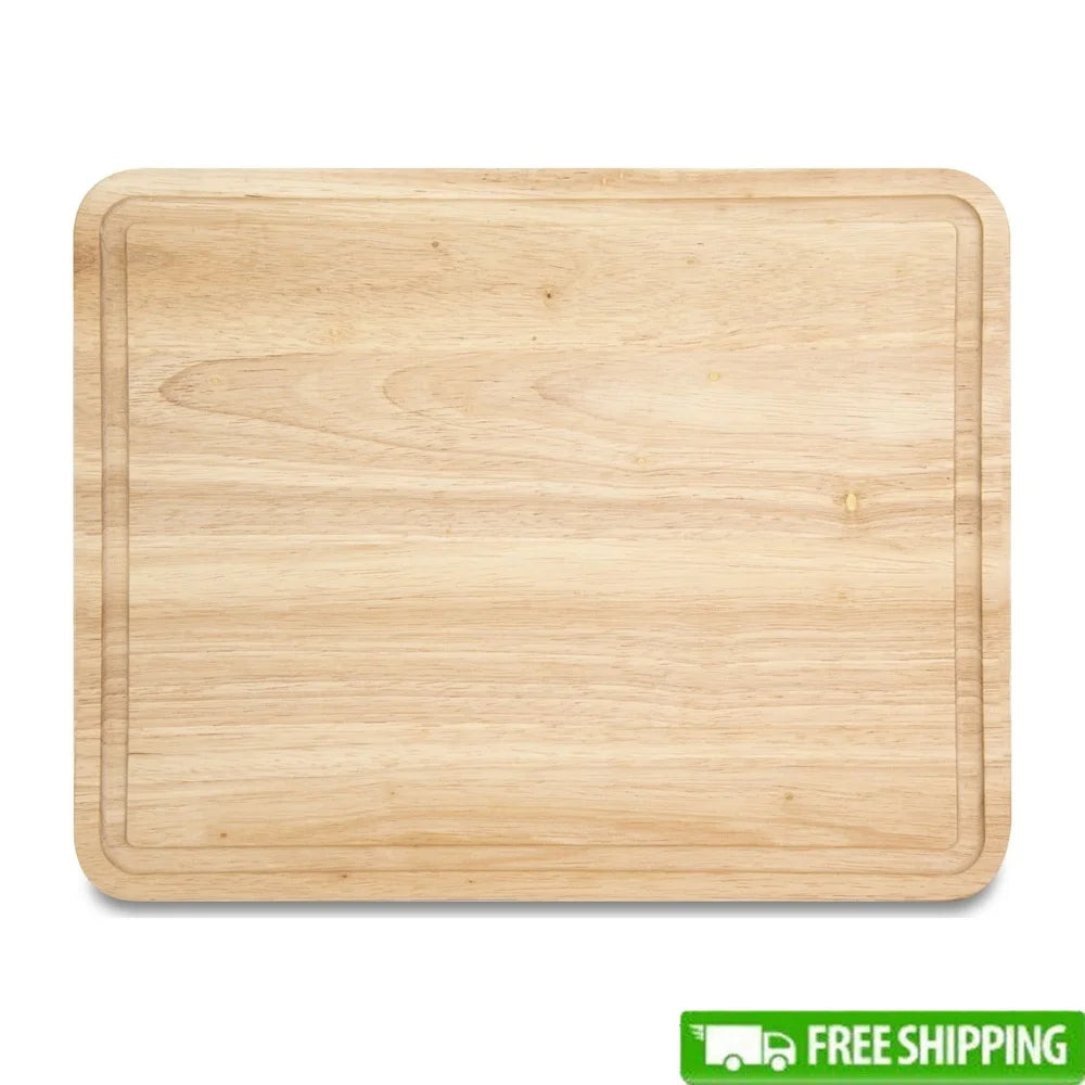 Rubberwood cutting board with trench reversible utility slicing dicing chopping easy cleanup durable kitchen essential