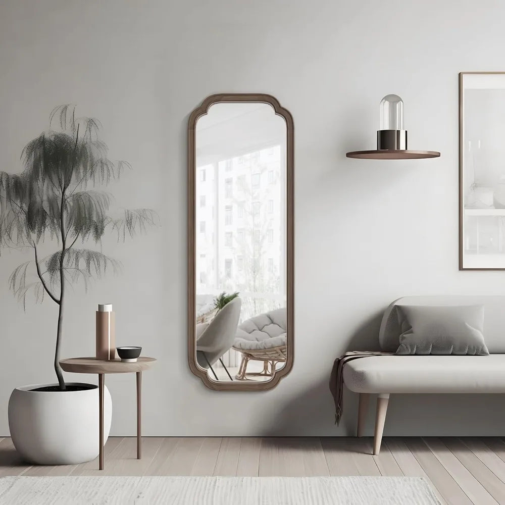 Full length mirror wall mounted 43’’x16’’ rustic wooden frame floor large body for bedroom leanin - walnut a / united
