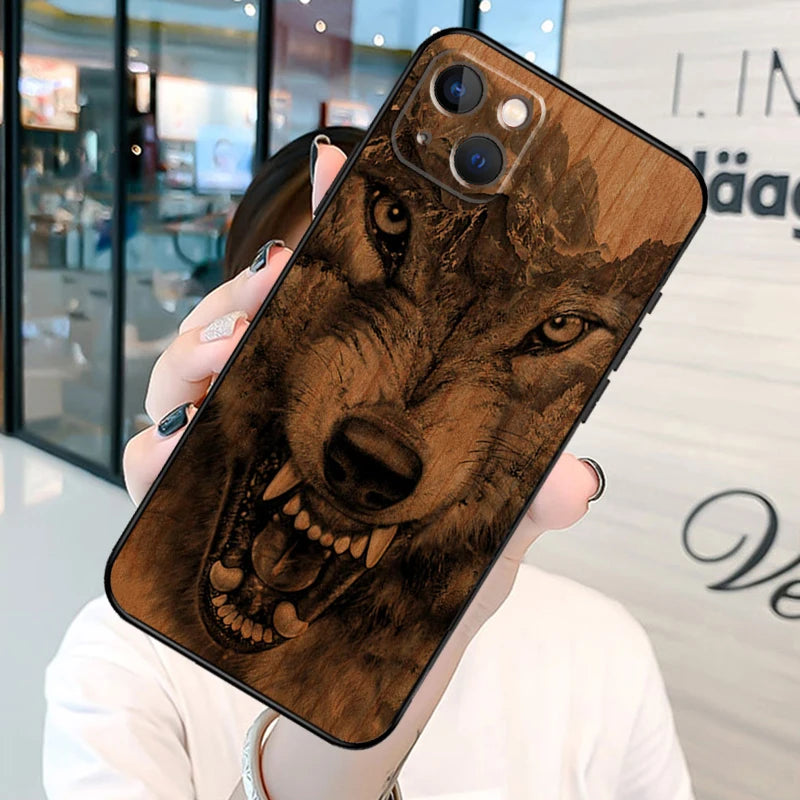 Wolf bike butterfly wood phone case for iphone 13 12 mini 11 14 15 16 pro max plus x xs xr cover shell - ooo868 / 14pro