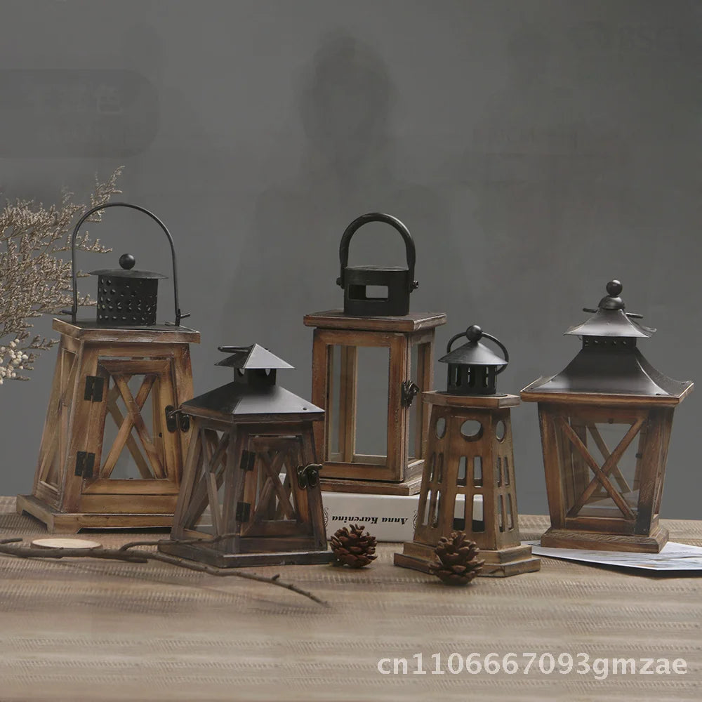 Vintage american wooden candle holder european style wind lamp home decorations christmas ornaments coffee color wood