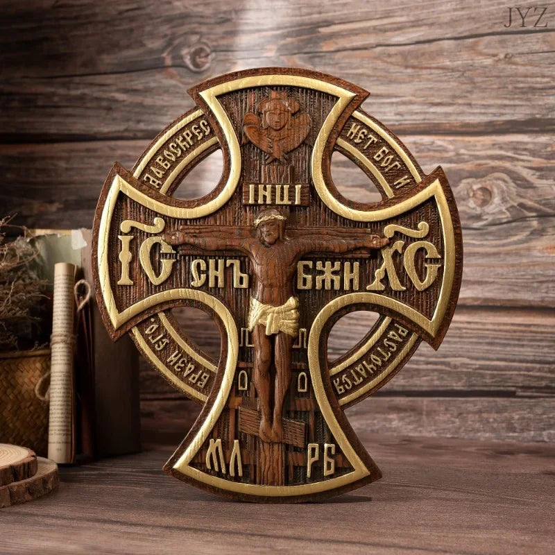 Wood cross home holy statues jesus christ crucified church icon religious statue - (christian)