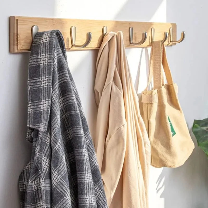 Simple bamboo wooden hanging clothes hook wall decoration fitting room hangers entrance door hats keys goods storage