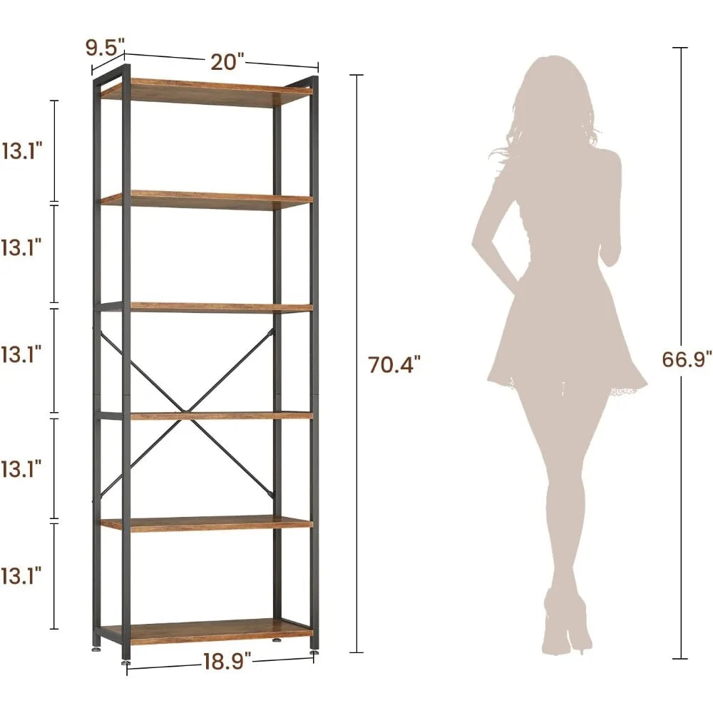 Book shelf 6 tier tall bookshelf modern wood bookcase shelves for bedroom industrial display living room home offi